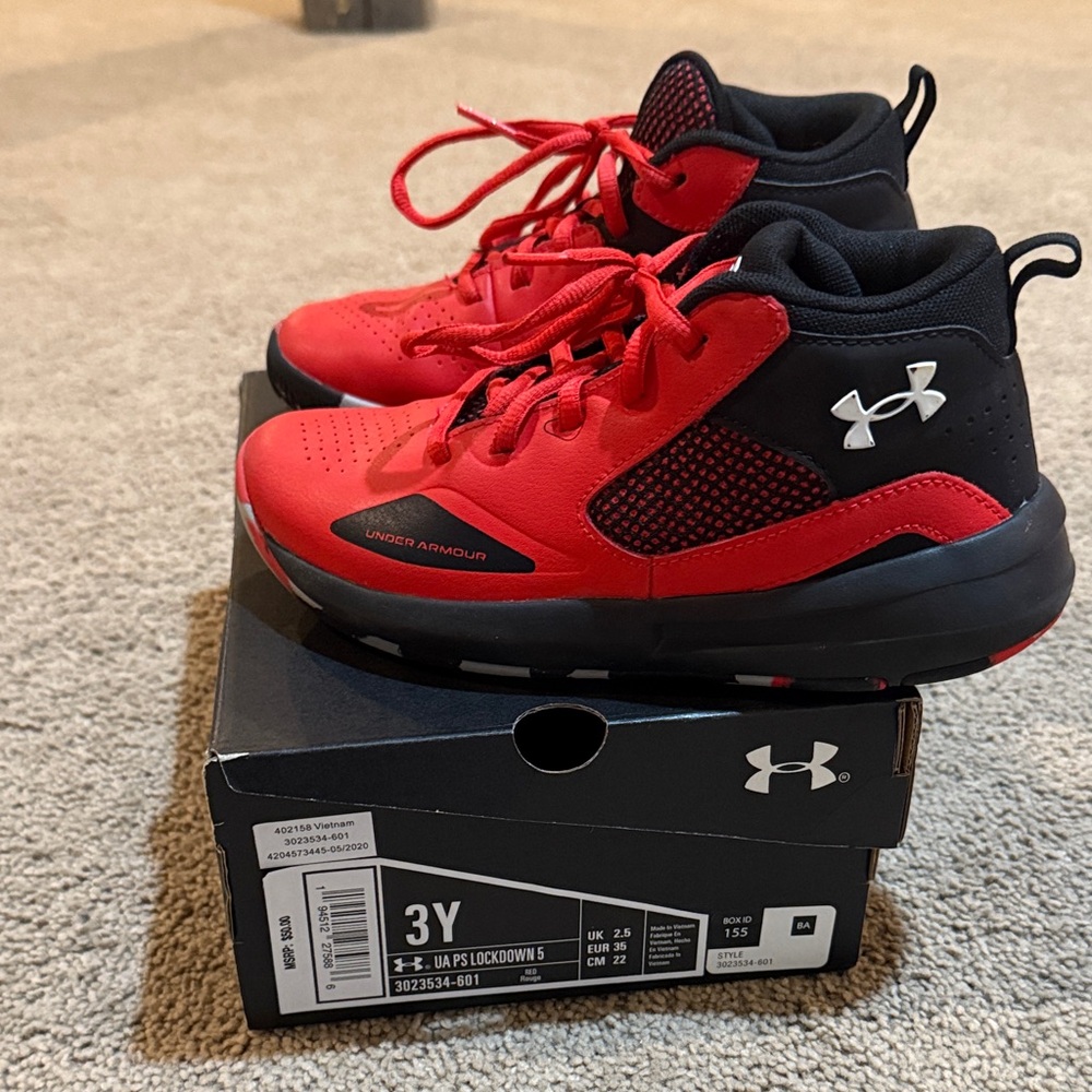 Under Armour Kids Red and Black Athletic Sneakers